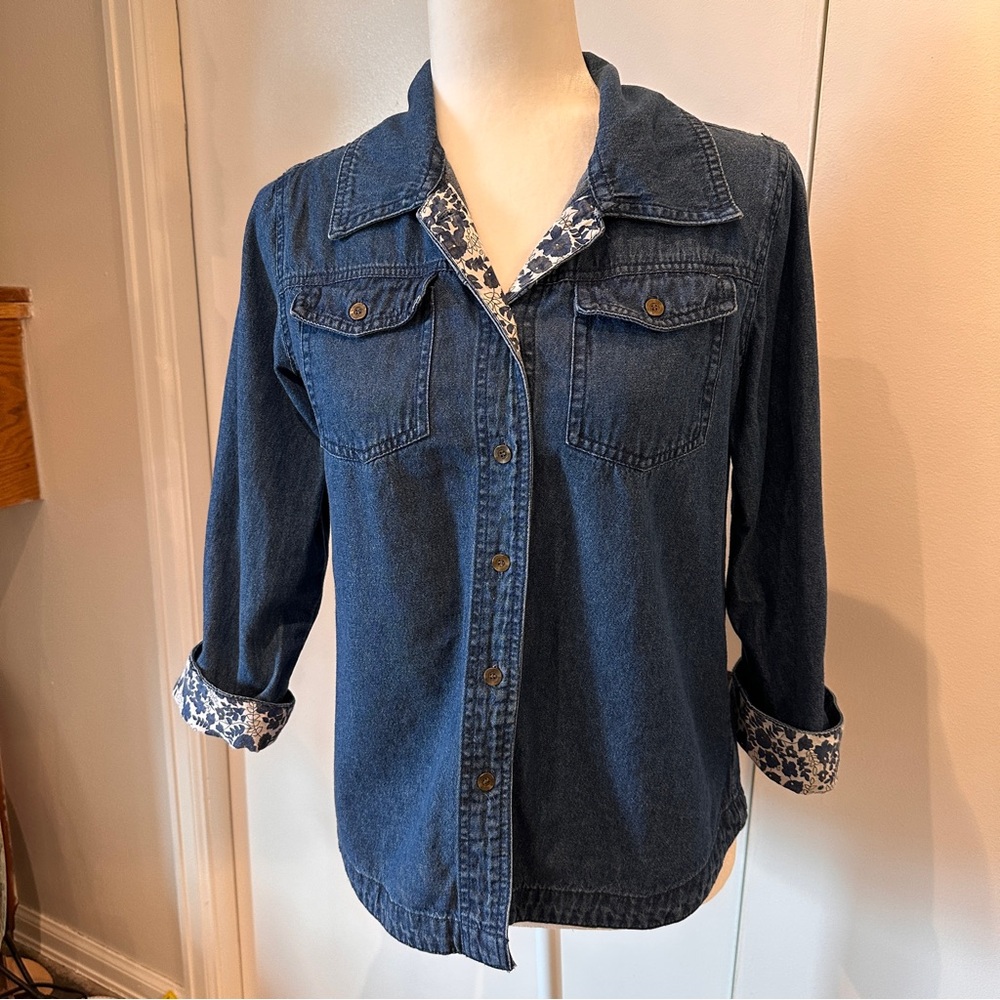 Passport Dark Denim Shirt with Blue Floral Lining Size S